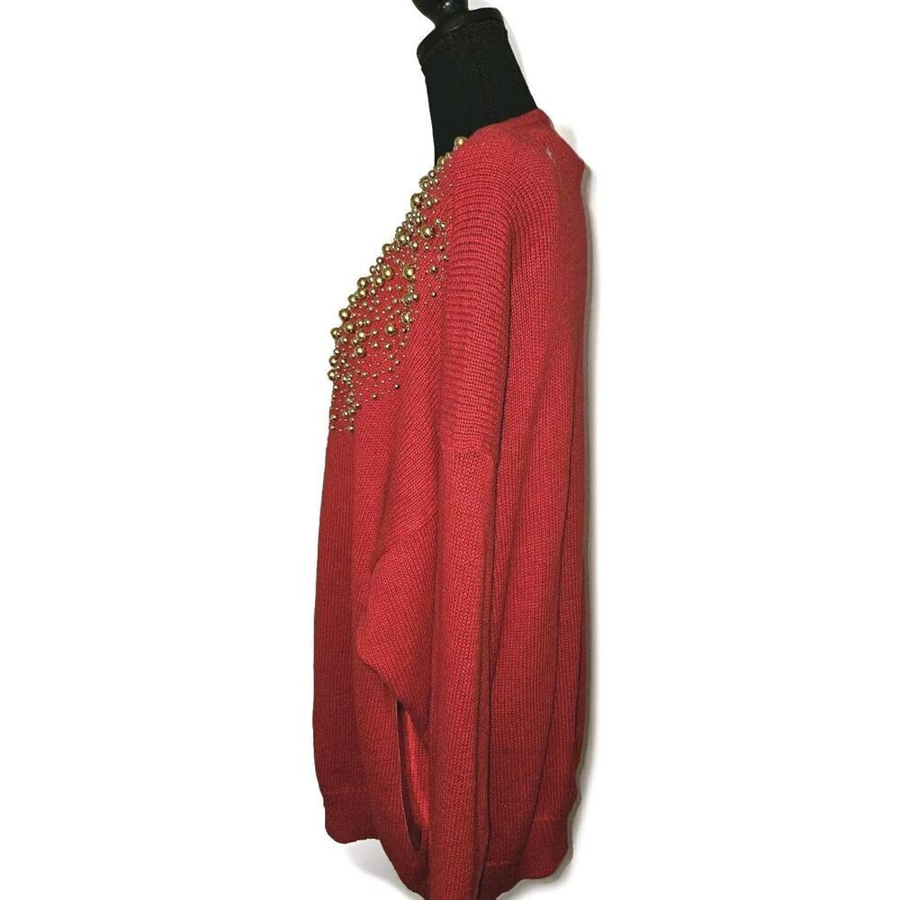 NWT Vintage Victoria Women’s Size 3XL Sweater Beading Knit Red Holiday - Picture 3 of 11